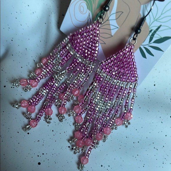 Glamorous Pink and Silver Cascading Earrings - Picture 2 of 3